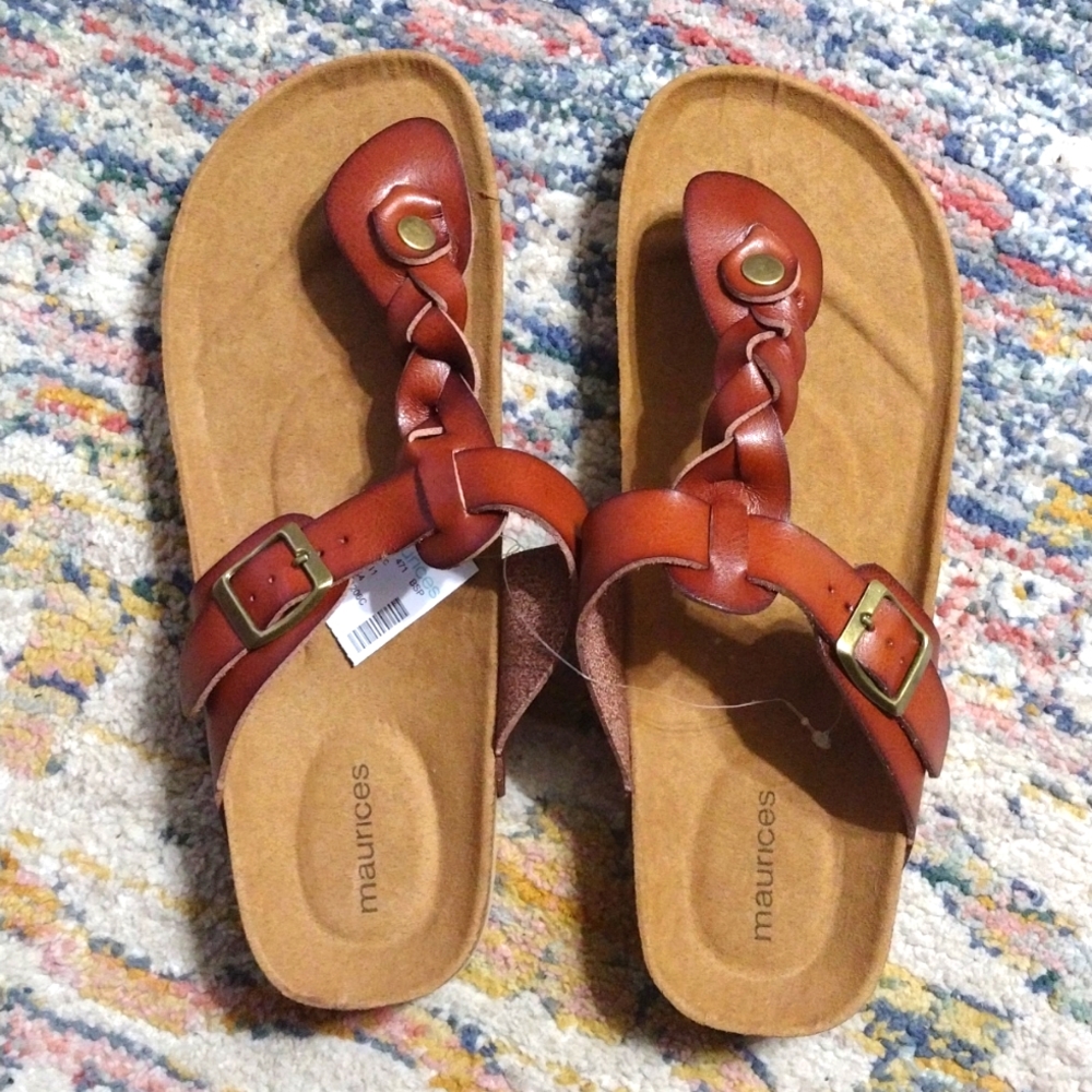 NWT Maurices Lauren Braided Strap Sandal Cognac Size 10